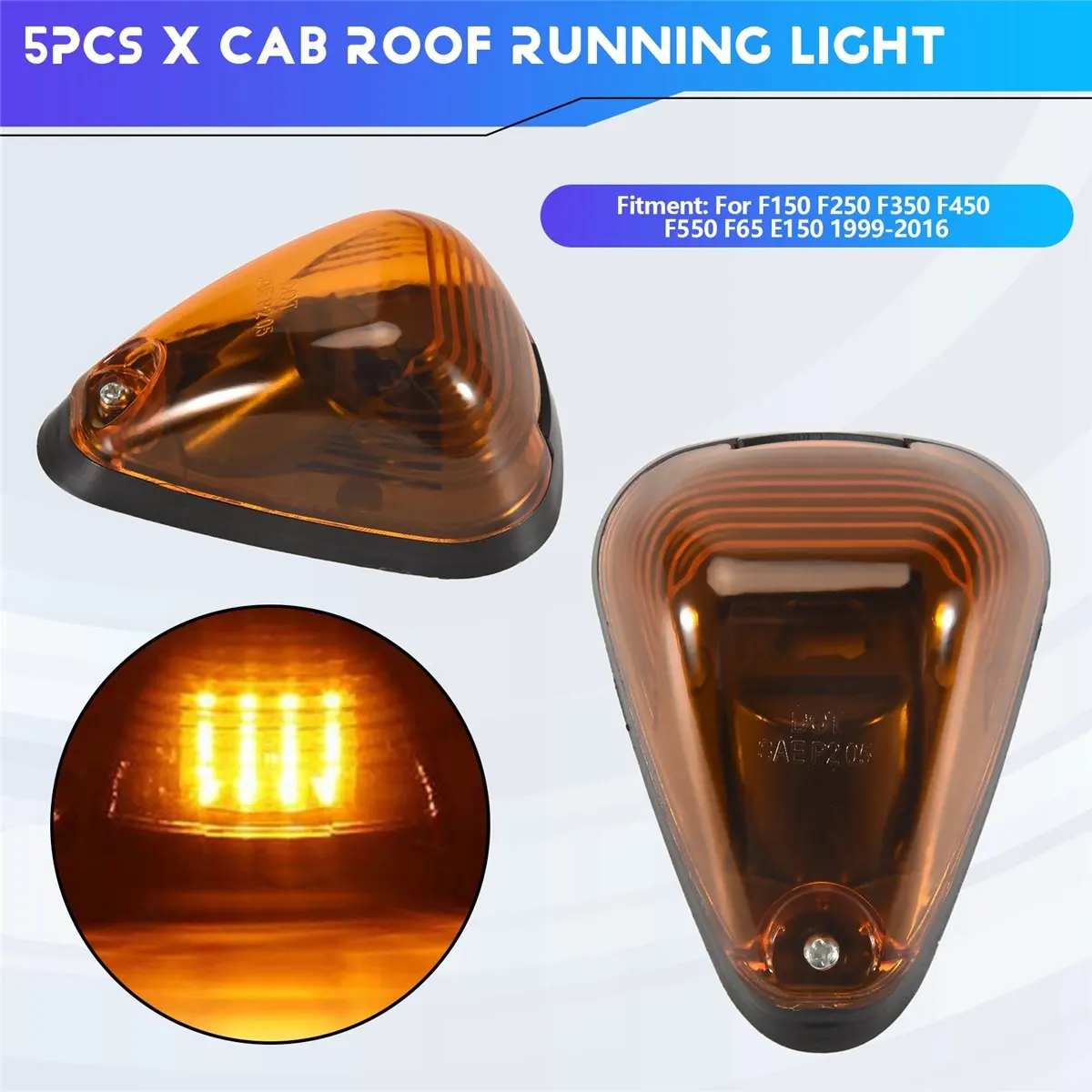 Stable- 5Packs Cab Marker Light Amber Lens Roof Running Lightsw/Wiring for Ford F150 F250 F350 F450 F550 F65 E150 1999-2016