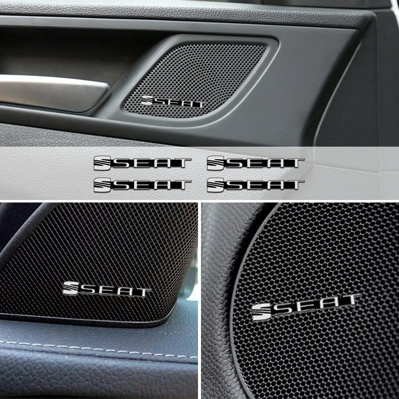 4pcs Aluminum Car Audio Stereo Speaker Badge Sticker Decal For Seat Leon Ibiza Ateca Sportcoupe Alhambra Exeo Altea Arona Toledo