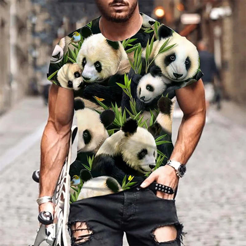 3D Printed Cute Panda Animals T Shirt Men's Funny Pattern Tees Summer Harajuku Round Neck Tops Oversized T-Shirts Short Sleeves