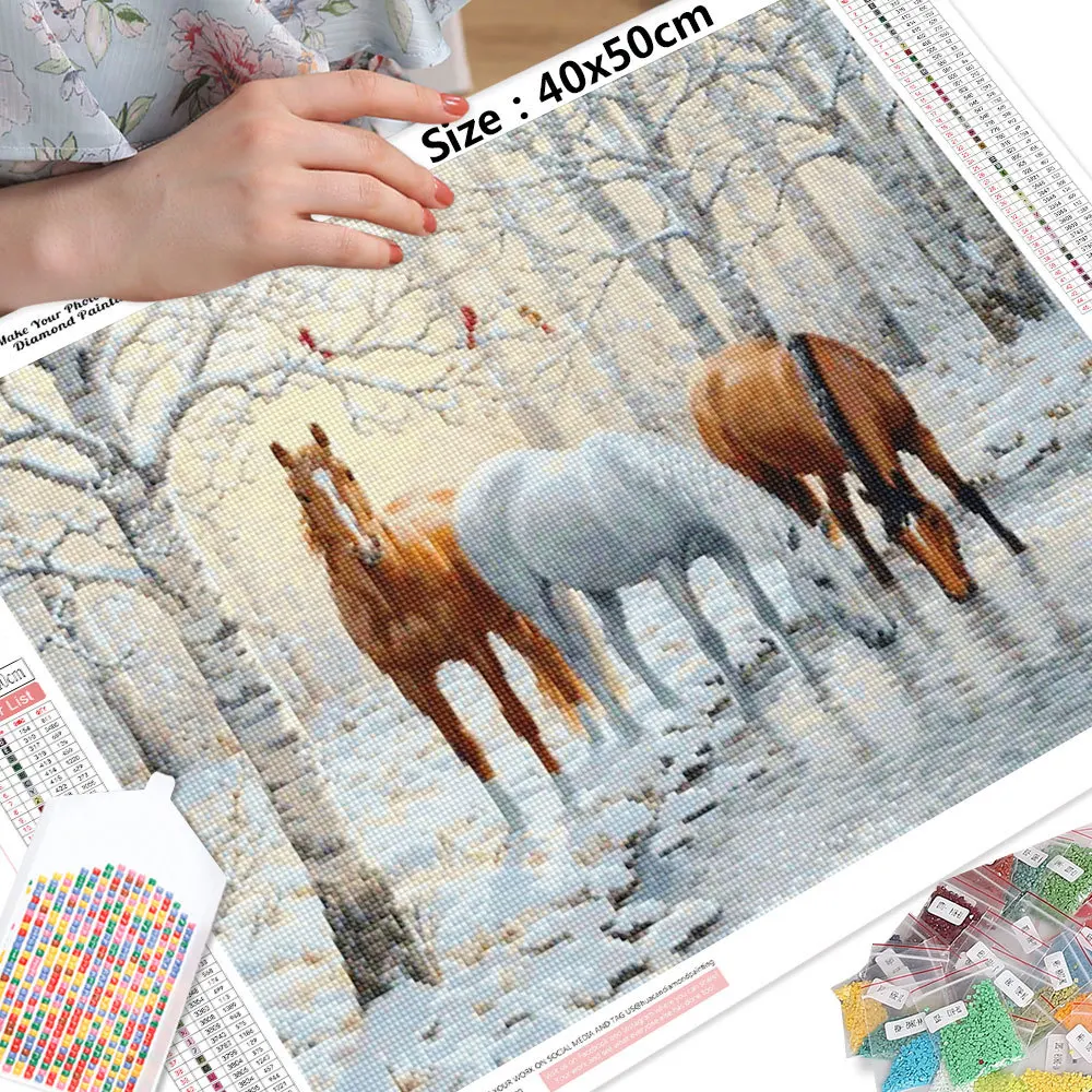 HUACAN inverno pittura diamante cavallo pieno quadrato rotondo mosaico animale ricamo Kit completo immagine di strass decorazione della parete