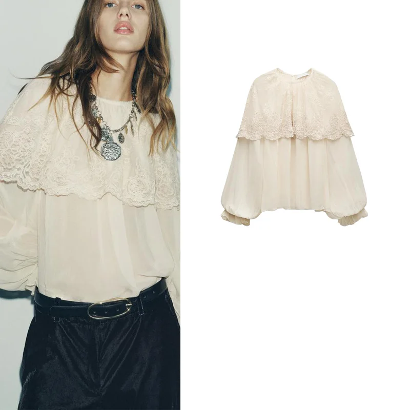 

Romantic Sle Long Sve round Ne Coat New Autumn Winter Women's irt Top Faionable Versatile Polyester Fiber Blouse