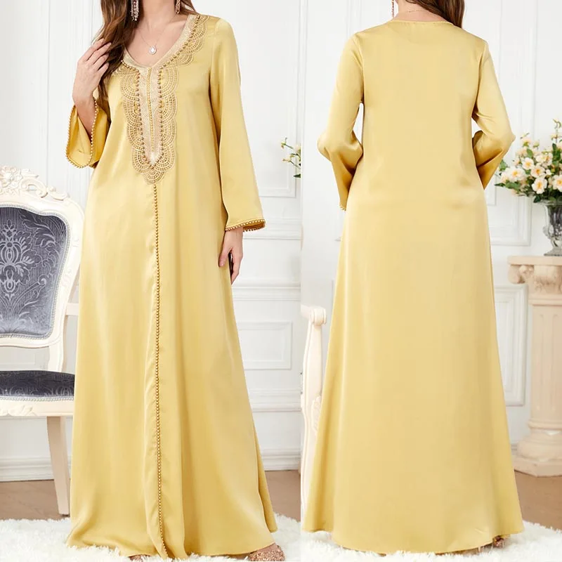 Jalabiya Dress for Women Muslim Fashion Islamic Clothing Elegant Beading Abaya Dubai Luxury Party Evening Gown Moroccan Kaftan