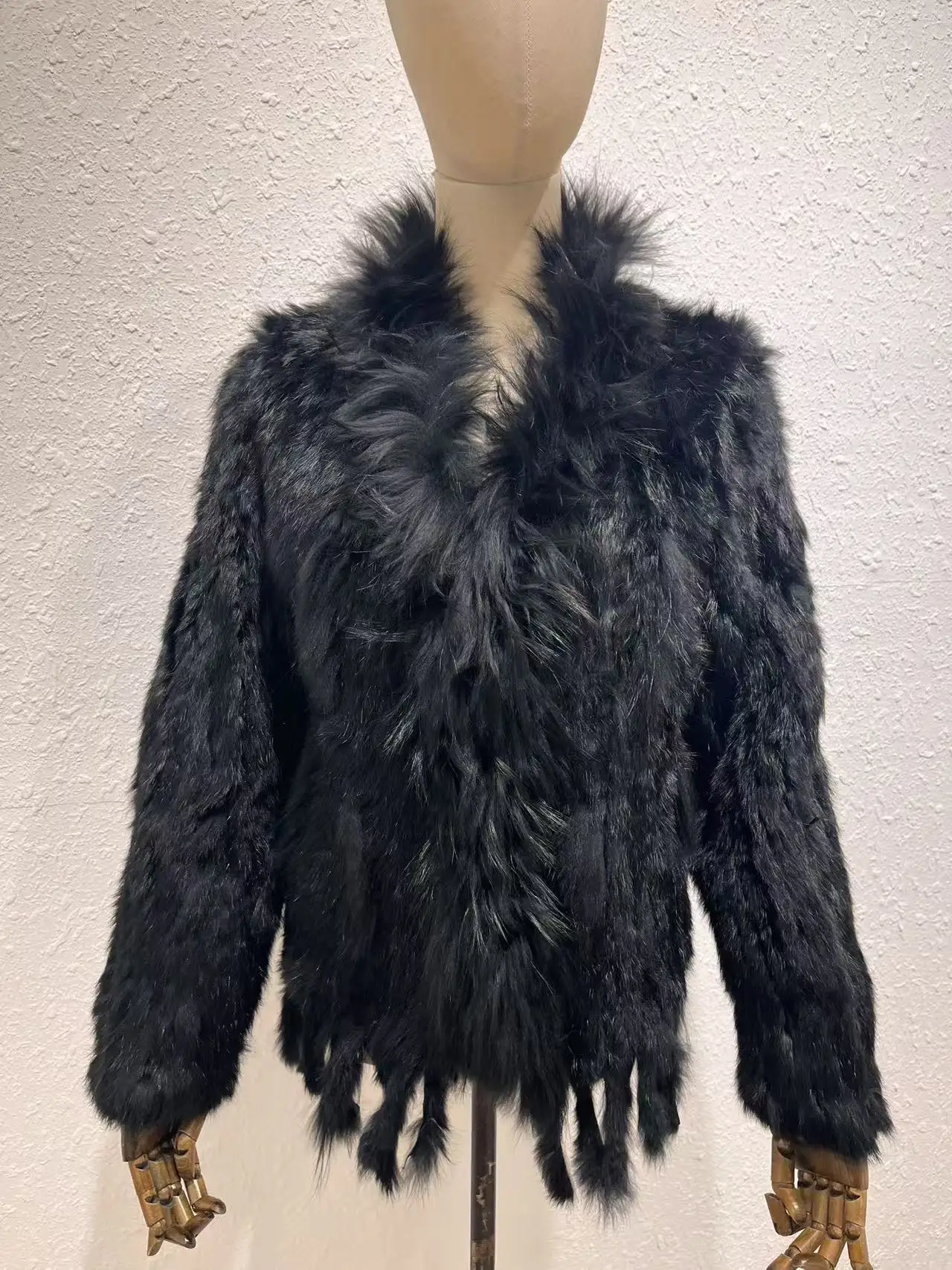 Abrigo de piel de mapache con borlas para mujer, chaqueta de punto auténtica con cuello de conejo, gabardina, prendas de vestir, Parka, 18 colores, novedad