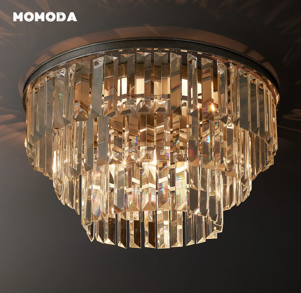 Alaine Crystal Flushmount Modern Retro Round Two-Tier Ceiling Lights Fixture Living Room Bedroom Chandeliers Lighting