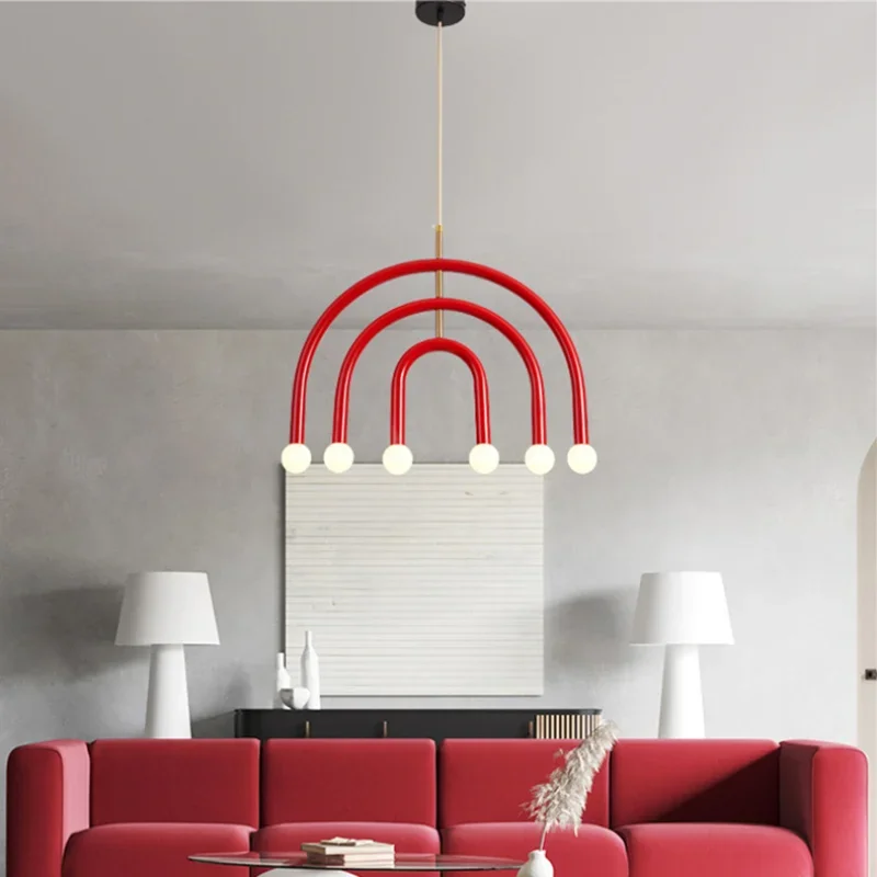 Beautiful Rainbow U Shaped Lamp E14 Home Pendant Lamp Kitchen Dining Room Lighting Fixtures Colorful Metal Bedroom Luminaire