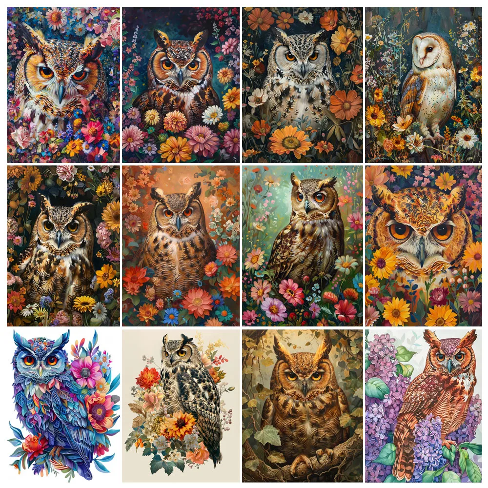 Hand Painting Owl Style Animal Bird Landscape Acrylic Painting By Numbers Kit DIY Artwork Canva Art GiftHome Decoration Gift