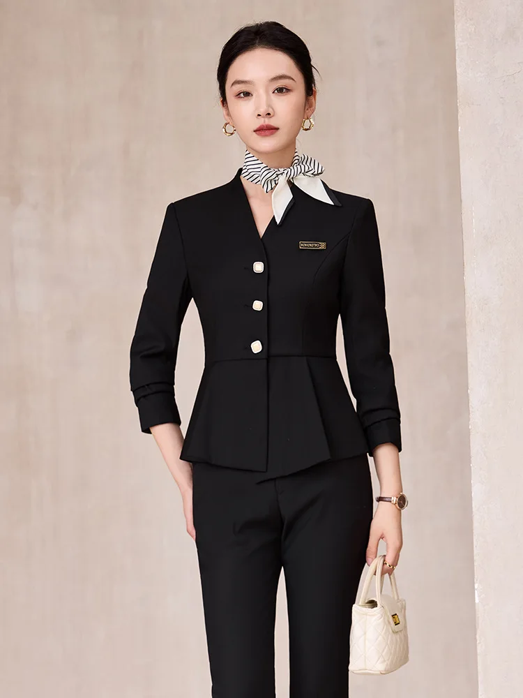 Professional women's autumn suit for jewelry store receptionist, work uniform for medical beauty, plastic surgery, and beauty sa
