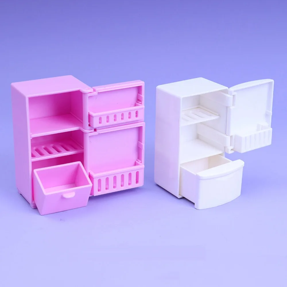 

Classic Dollhouse Miniature Fridge Kids Toy White Mini Kitchen Refrigerator Toys Mini Pink Dollhouse Freezer Model