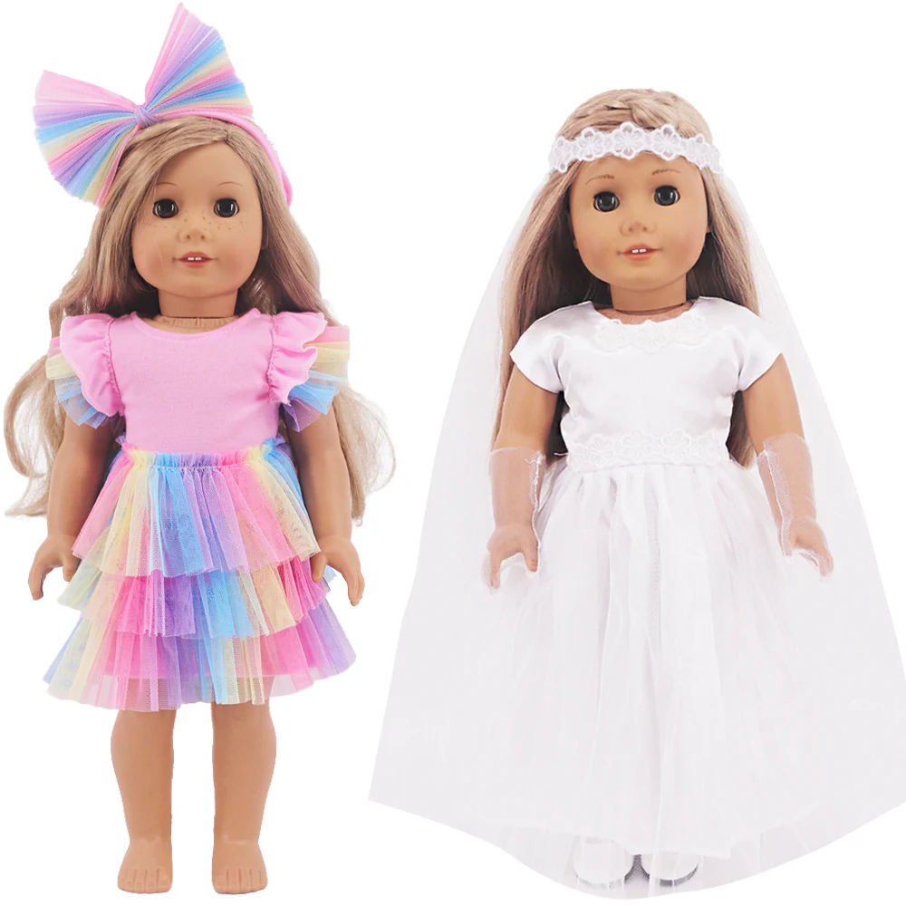 Wedding Dress Doll Clothes for 18inch American Doll & 43Cm Born Baby Reborn Colorful Gauze Skirt,Our Generation Baby Girl's Gift