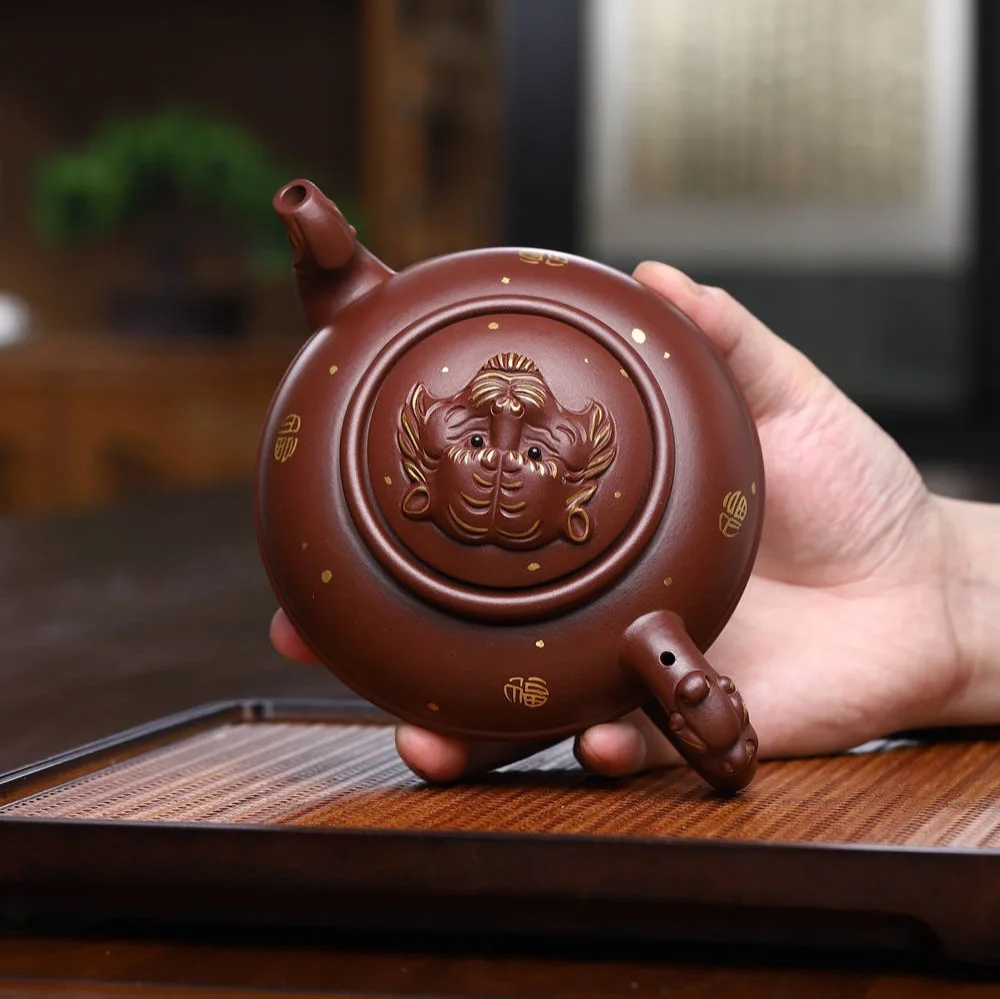 Tiger's Power Pot Yixing Zisha Teapot Set Tea Ceremony Brewing Pot Handmade By Master Craftsman Real Gold Painting Origina