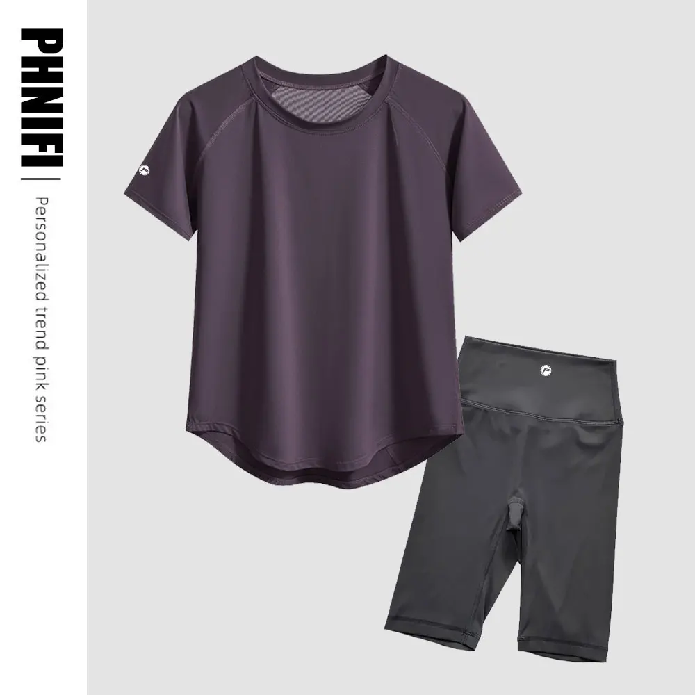 

5-point Seamless Yoga Set Women Workout Clothes Short Sleeve Crop Top Pocket Slim Gym Shorts 2 Piece Sports Suit Active Wear