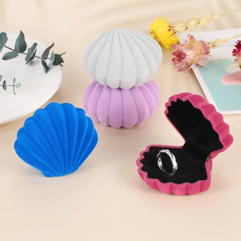 Velvet Jewelry Box 4 Colors Shell Shape Wedding Ring Box Organizer Storage Display Packaging Case Holder Gift Accessories