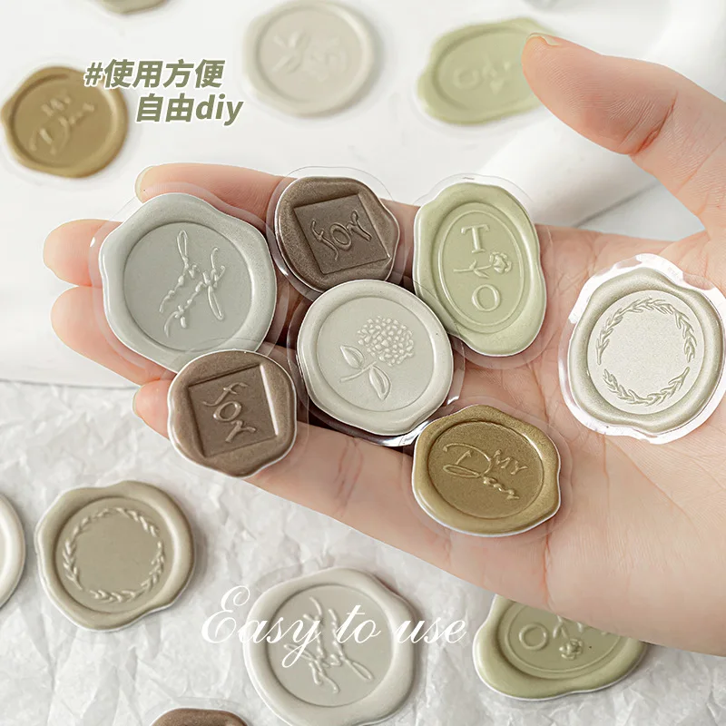 

18pcs/set INS Casual Retro Aesthetic Envelop Seal Label Sticker DIY Decor Scrapbook Journal Sticker Vintage Wax Stamp Sticker