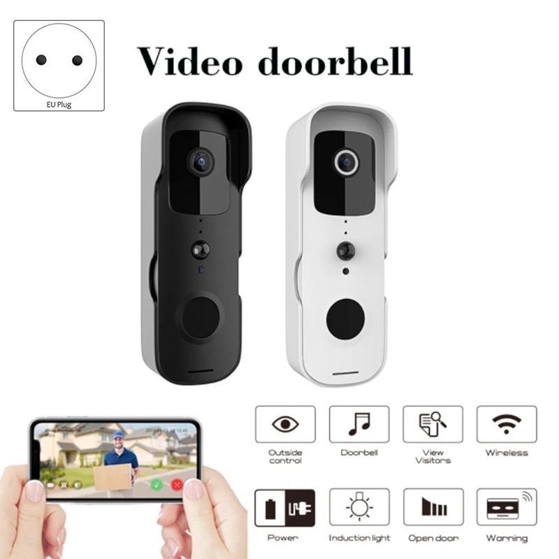 Rainproof Smart Wifi Video Doorbell Wireless 1080P Remote Home Monitoring With Intercom Doorbell(White)