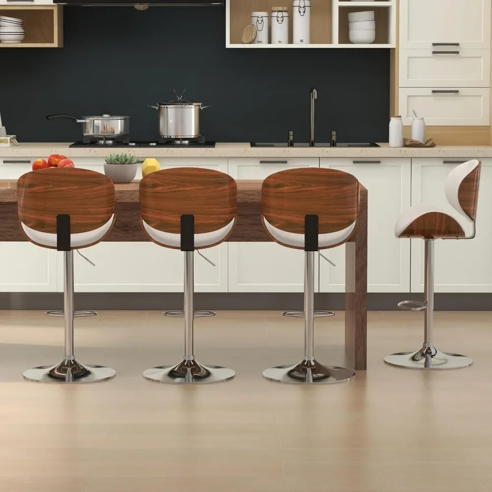 PU Leather Bar Stools Set, altura ajustável giratória, cadeiras estofadas com descanso para os pés, Bentwood Bar Stool, 2