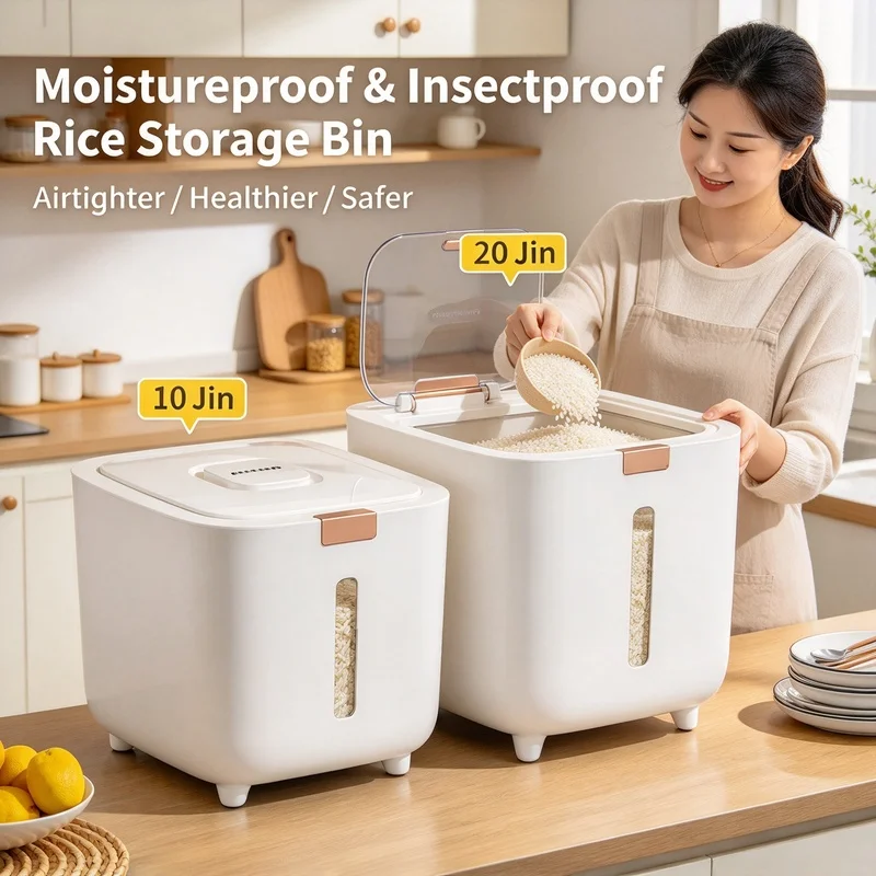 Thickened Insect-Proof Airtight Rice Canister, Moisture Proof Storage Bucket 5/10KG for Rice Flour & Pressed Noodles