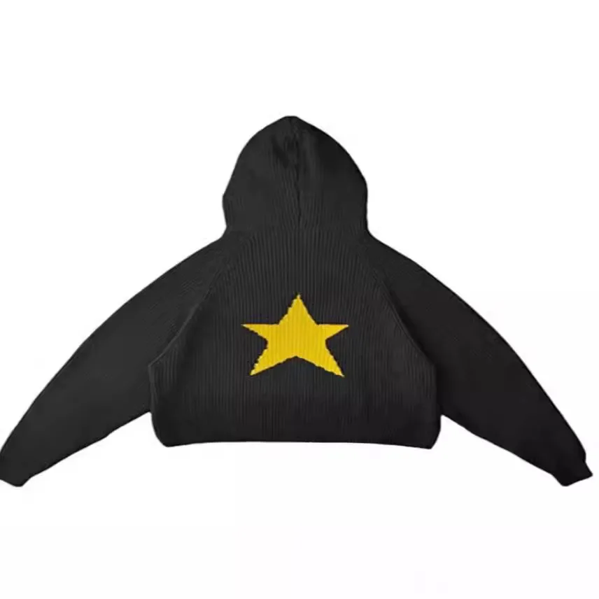 

2025 Trend Autumn and Winter Pentagram Pit Strips Men's and Women's Knitted Long Sleeve Hooded Sweater Women's
