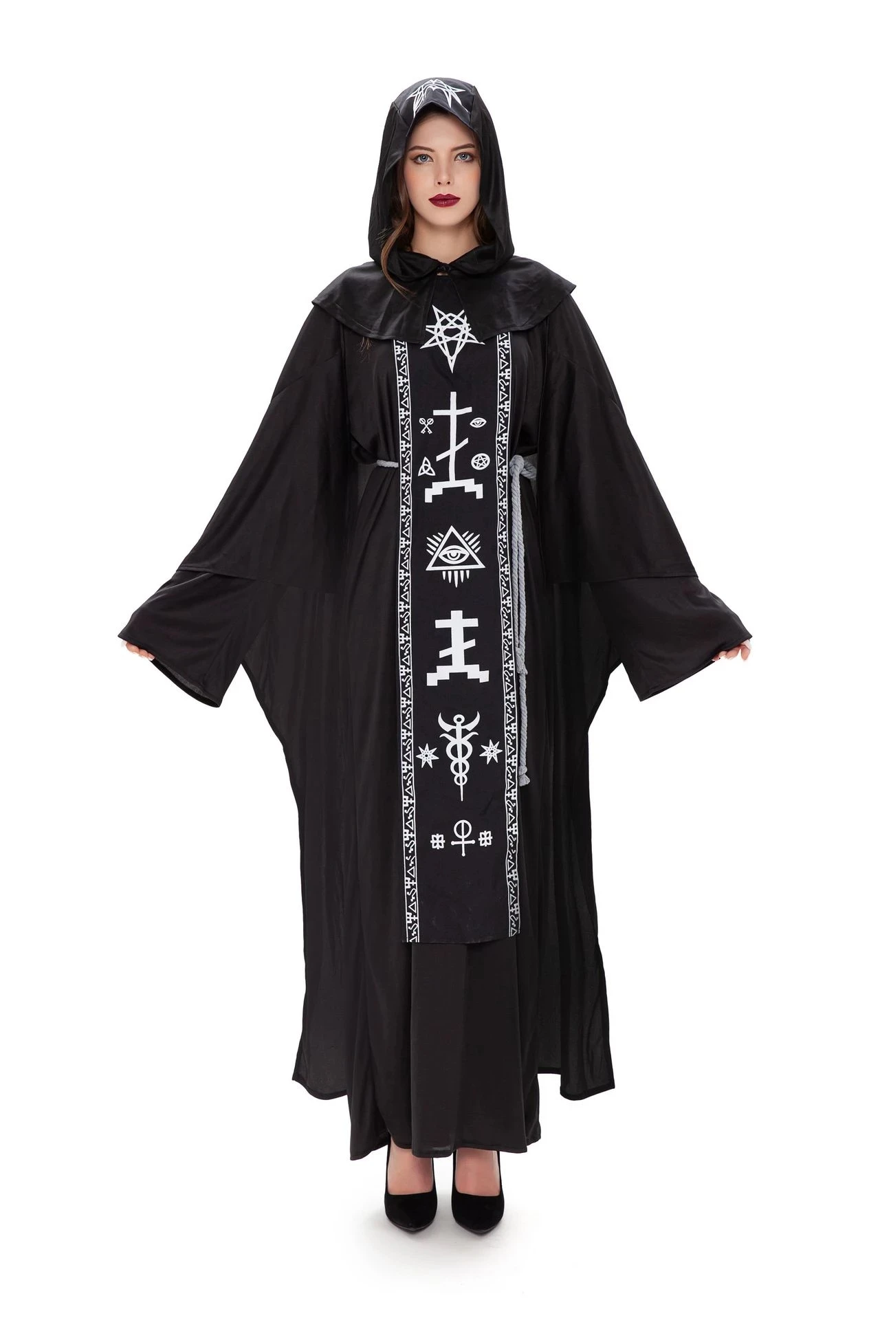 Halloween Carnaval Volwassen Kostuum Mantel Paar Wizard Robe Cosplay Kostuum Goochelaar Vampier Jurk Up Costum Voor Vrouwen Mannen