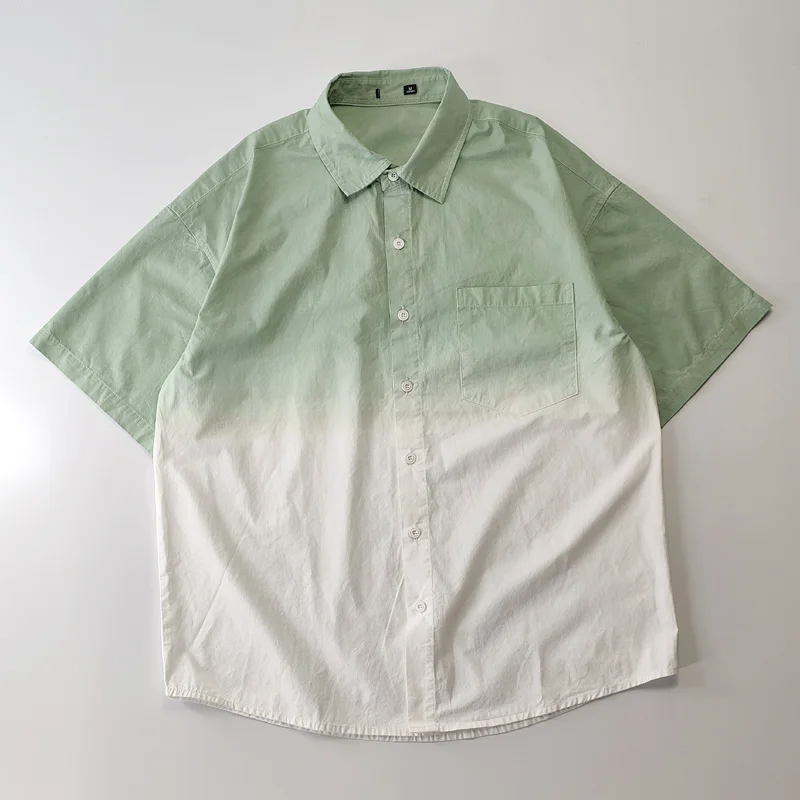 

Summer Oversize Cotton adient Waed irt Men's Loose Fit ort Sve Flip Collar Soft Luster Regular Thin