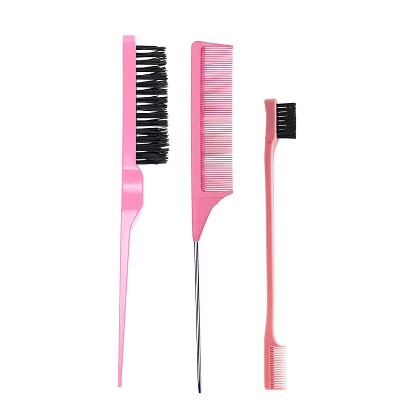 3PCS Hair Brush Set,Hair Styling Comb Including Dual Sided Edge Brush & Rat Tail Comb and Teasing Comb for Women Girl Barber