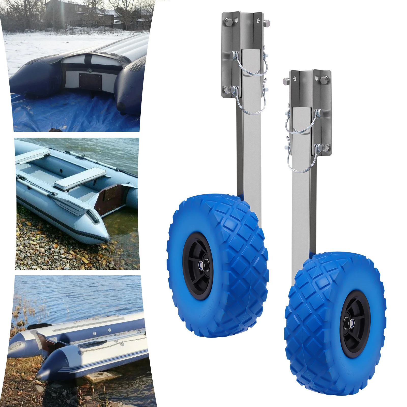 2PCS Inflatable Boat Transom Launching Wheels Dolly Boat Trailers Launching Wheels for Inflatable Boat Dinghy Yacht Tender Raft