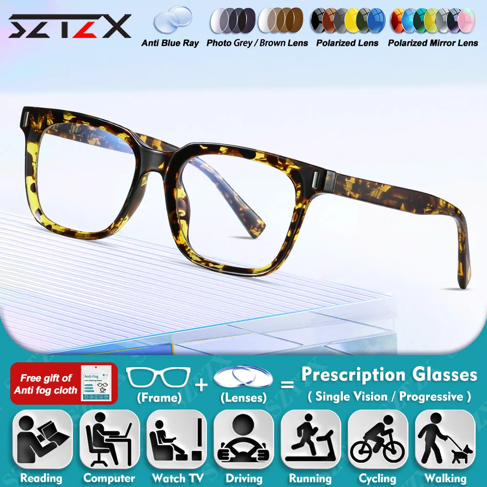 

SZTZX Fashionable Women Square Myopia Prescription Glasses High Quality Blue Light Blocking Computer Progressive Optical Eyeware