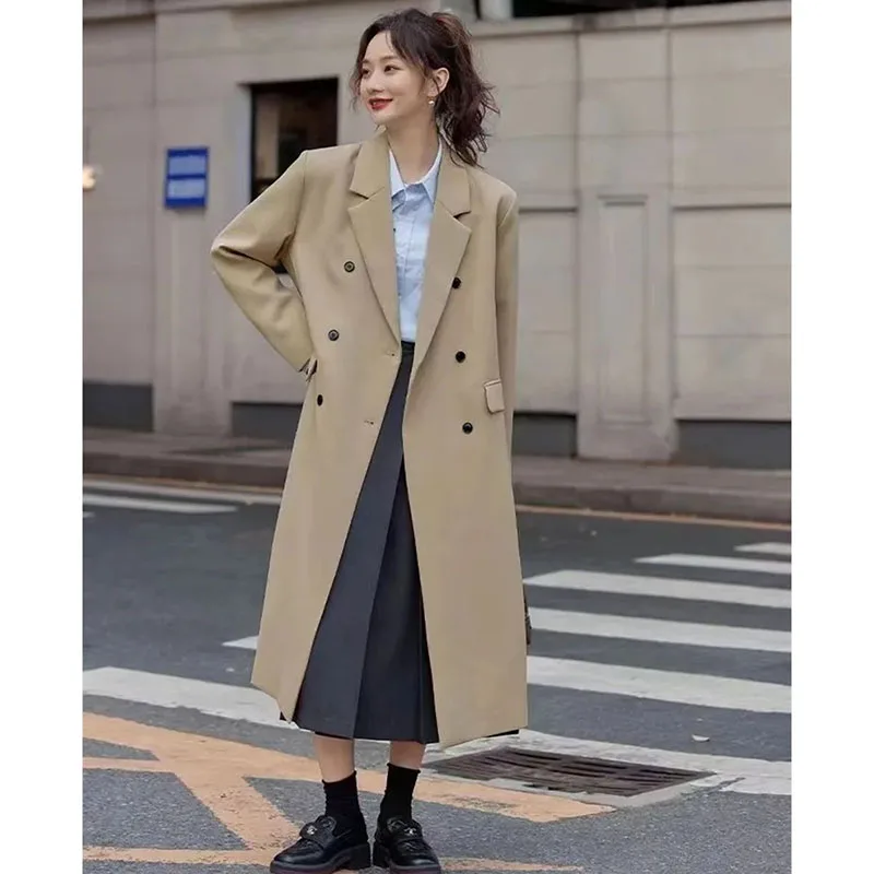 

2025 Femme Leisure Long Sleeves Lined Outwear Spring Autumn Women Solid Color Windbreaker Jacket Korean Lady Fashion Trench Coat