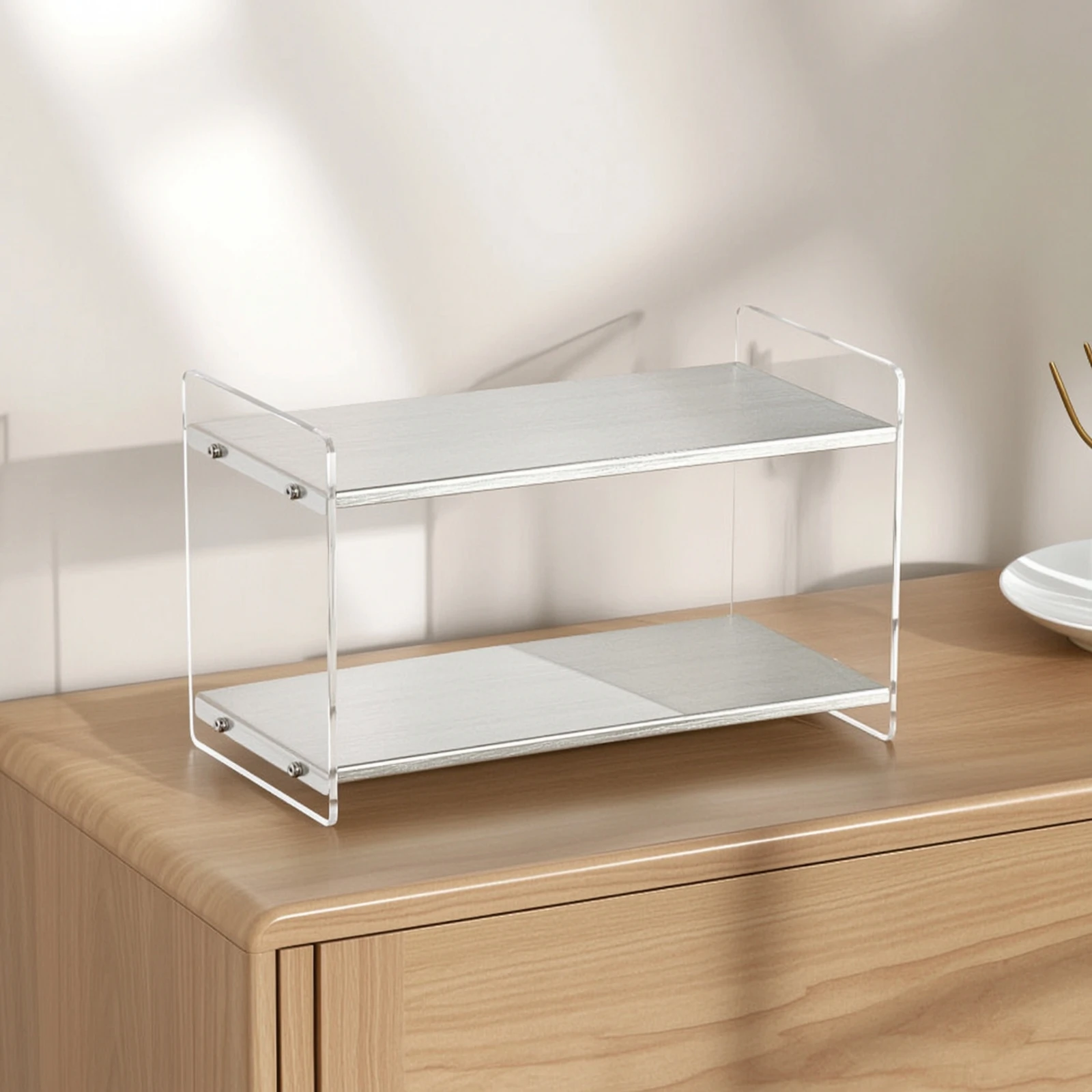 Desktop Storage Rack Open-Frame Countertop Organizer Acrylic Storage Rack Transparent Shelf Clear for Vanity, Kitchen