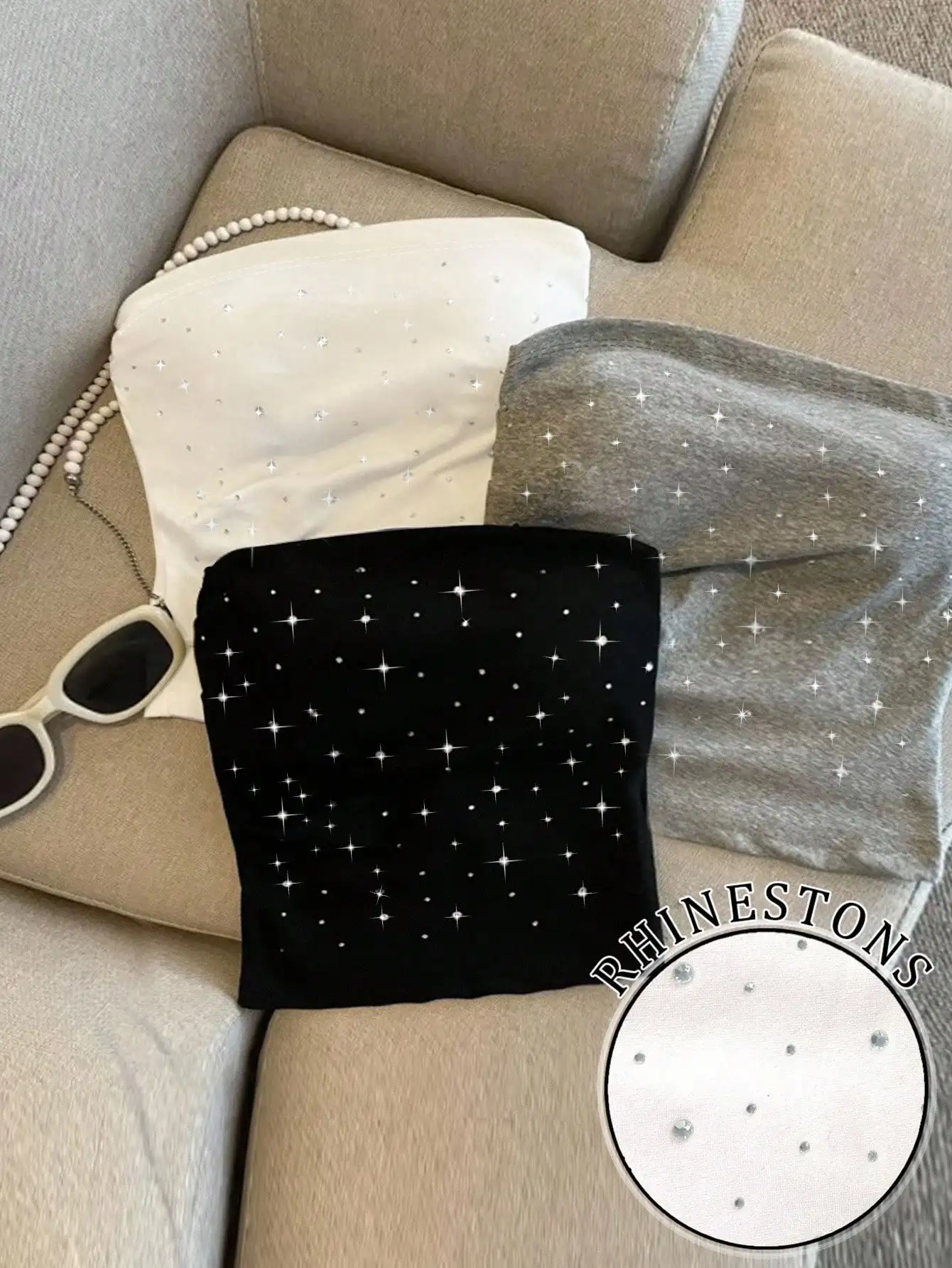 

Женский топ-бандо со стразами, летний модный укороченный топ для вечеринок и повседневной носки