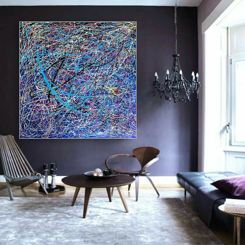 

Custom Hand-painted Oil Painting , Featuring Abstract Colors and Lines, Is Suitable for Display on Living Room or Bedroom Walls