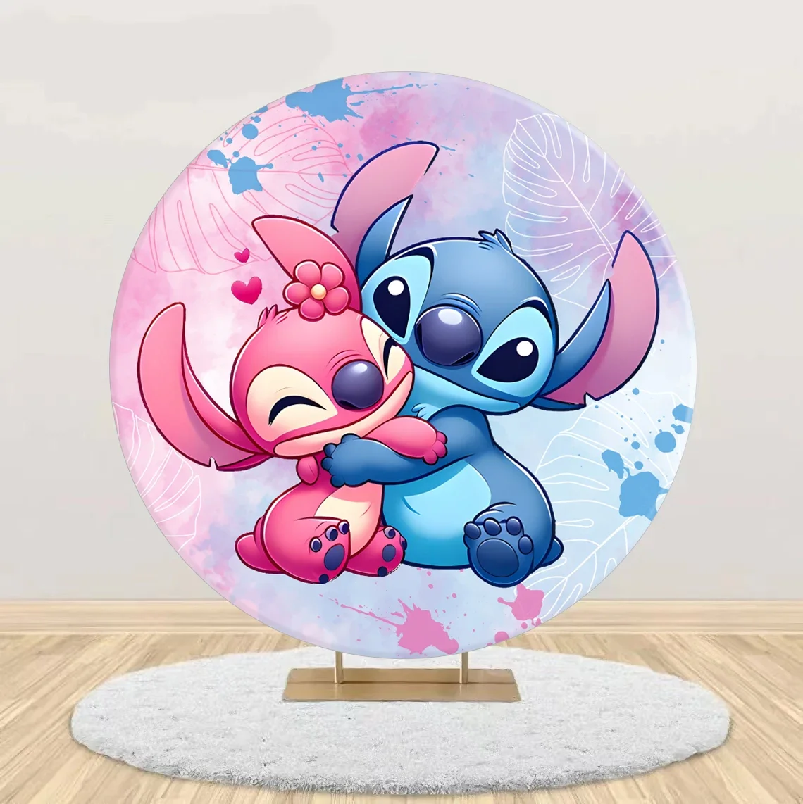 Lilo & Stitch Round Backdrop Disney Theme Elastic Cylinder Cake Table Background Cover Custom Baby Shower Birthday Party Decor