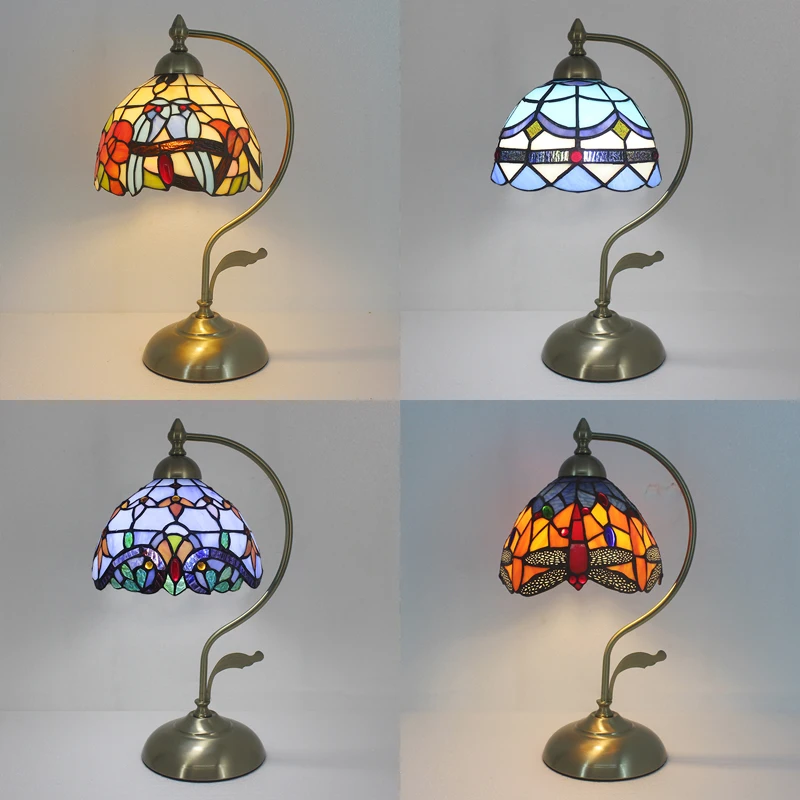 

Vintage Tiffany Stained Glass Table Lamps for Living Room Decoration Mediterranean Turkey Retro Desk Lamp Bedroom Night Lights