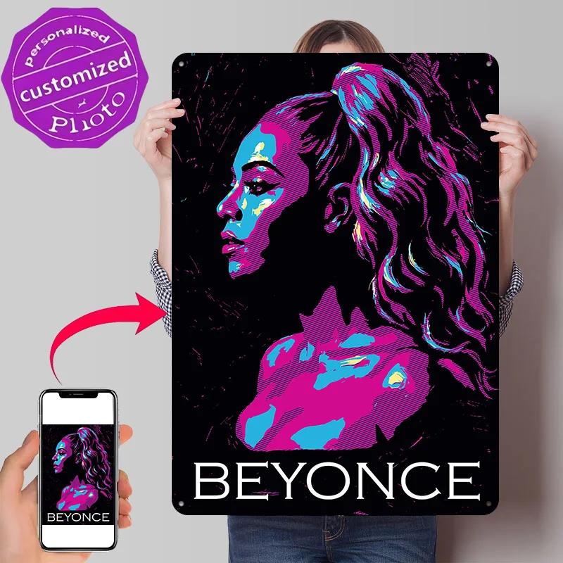 Beyonce Pop Art Portrait Metal Poster Perfect Gift for Fans Lovers Customized Wall Art Metal Sign for Vintage Decor Room Home