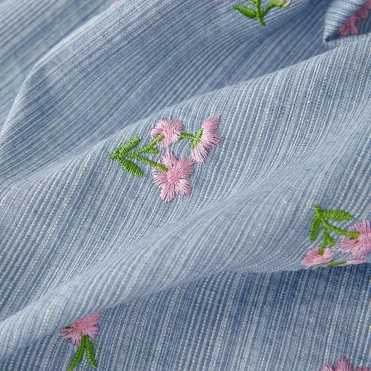 140x50cm Denim Blue Embroidered Blended Cotton Fabric for Women Dresses Girls Kids Clothing Garment Material for Diy Sewing