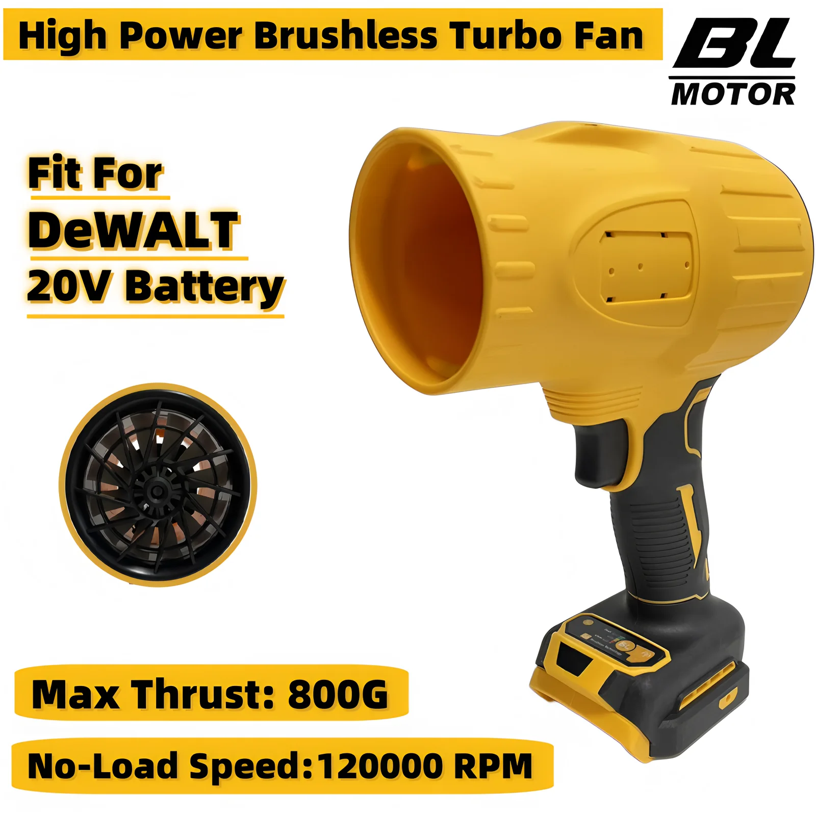 

Fit For DeWALT 20V Battery High Power Cordless Air Blower Brushless Turbo Fan Violent Fan 800g Thrust Handheld Dust Blowing Tool