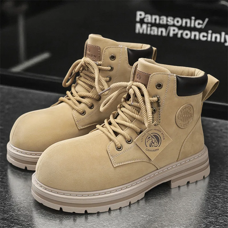

Men's Autumn Winter High-Top Capibara Big-Head Shoes British Workwear Yellow Boots Fashionable Thick-Sole Hiking Footwear