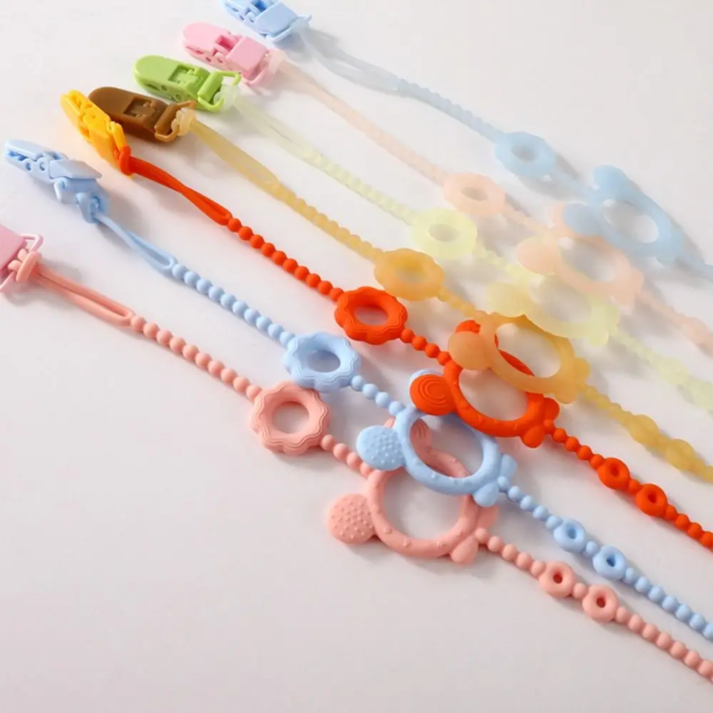 

Anti-drop Chain Pacifier Holder Clips Nipple Accessory Cartoon Bear Baby Pacifier Chain Silicone Pure Color
