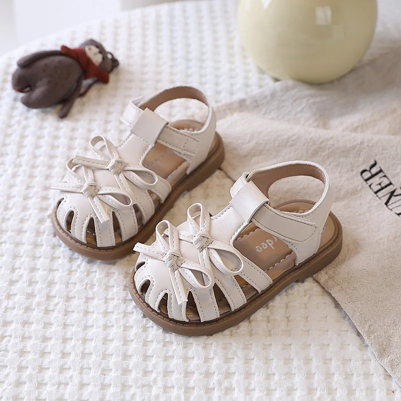 Little Girl's Princess Shoes Bowknot Cover Toe Hook-loop Sweet Kid's Flat Shoe Solid Color Anti-slip Chic Spring Children Shoe