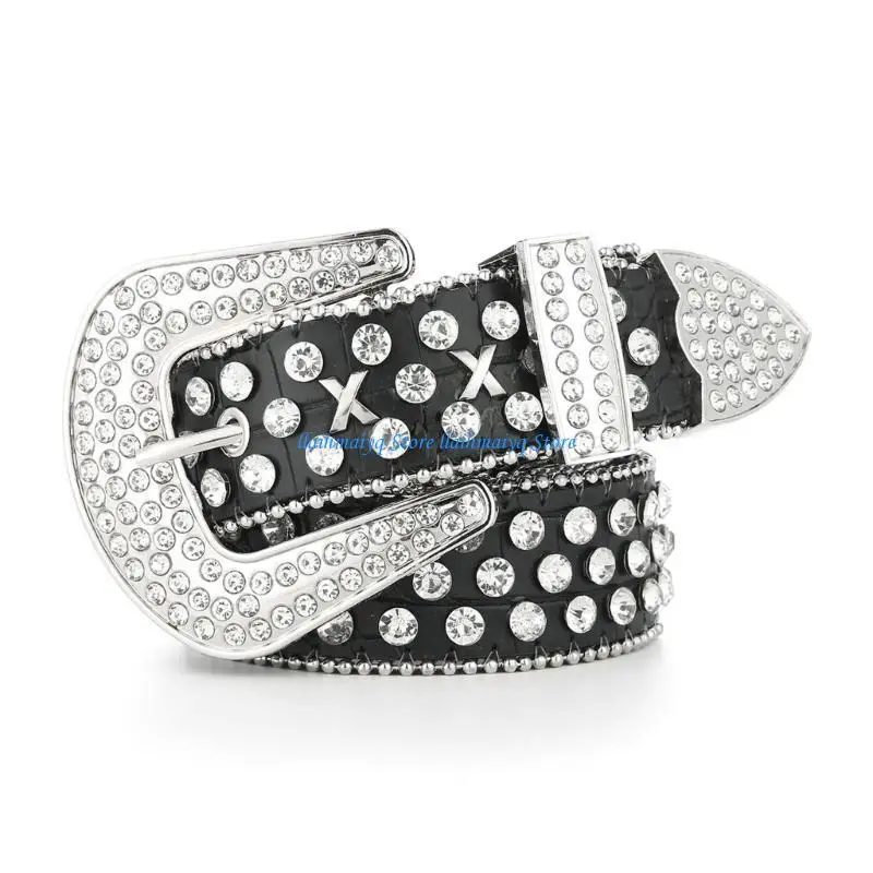 573B أحزمة حجر الراين للمرأة الرجل قابل للتعديل دبوس مشبك حزام لبنطلون معطف الجينز