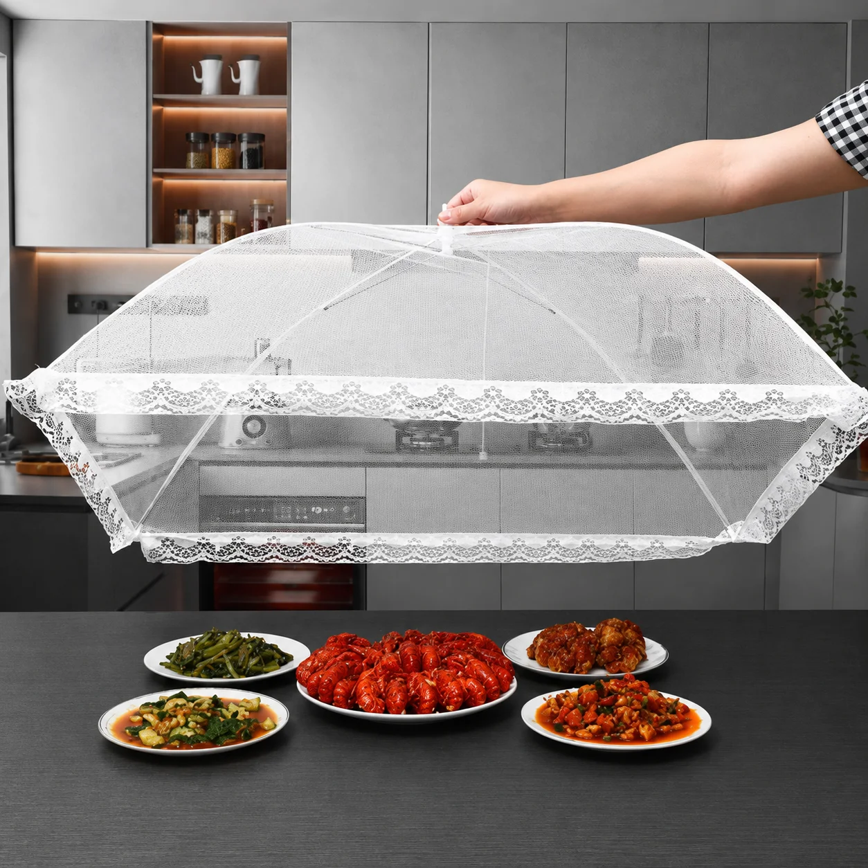 60x40cm Foldable Mesh Food Cover Pop Up Food Tent Fly Insect Protector for Picnic Kitchen Outdoor Dining Table