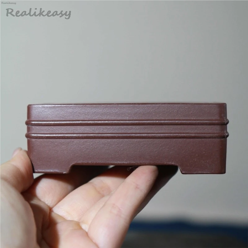 2Colors Chinese Purple Clay Flower Pot Rectangular Succulent Bonsai Pot Home Desktop Handmade Ancient Costume Bonsai Pot LH835
