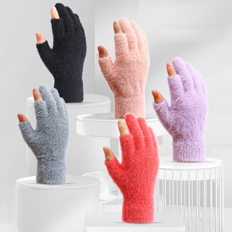 Men's and women's warm gloves, cold resistant gloves, mink imitation products, velvet, autumn and winter fashion