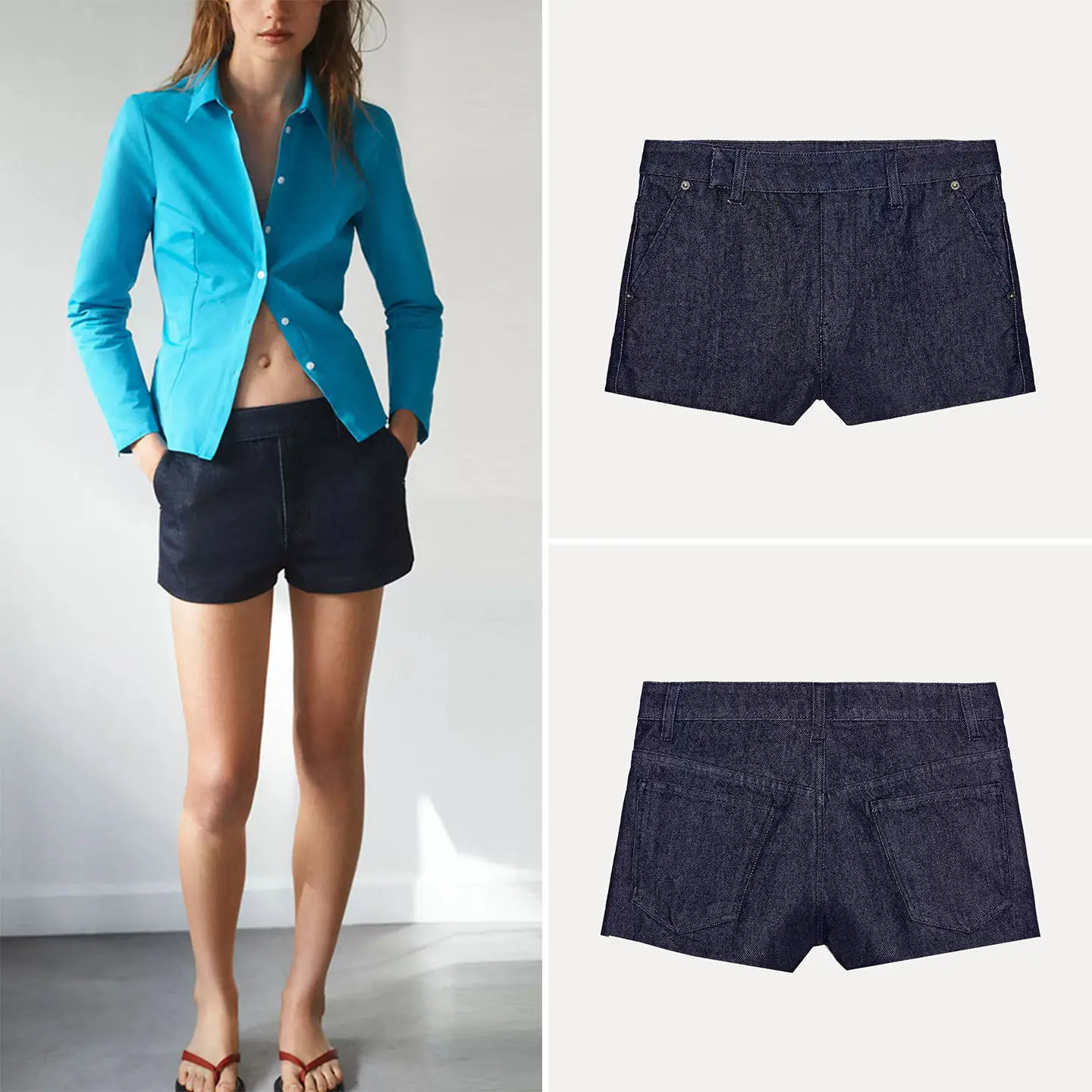 

Retro Trendy Casual Denim Shorts mid Waist Women's Summer Fashion Straight Leg Pants High Waist Other Material 100%
