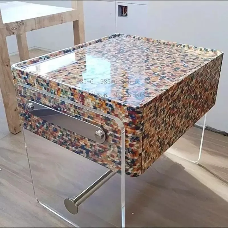Modern Acrylic Bedside Table, Round & Square Shape, 504044cm, Italian Style Bedroom Storage Cabinet