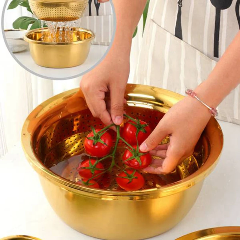 

ABHI-3 In 1 Kitchen Stainless Steel Drain Pot Food Chopper Vegetable Cutter Peeler Grater Kitchen Accessories