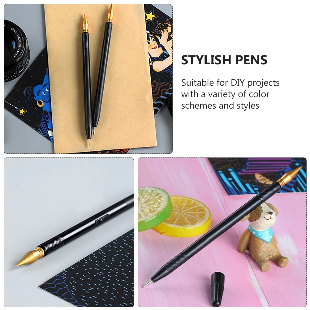 

6pcs Pens Drawing Markers Black Plastic Craft Tools DIY Art Supplies Scratch Painting Pens Painting Pen Stylish Needle
