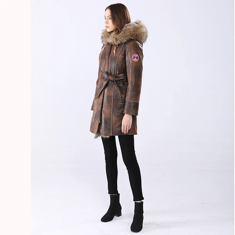 2022 winter new fur long-sleeved coat raccoon fur thickened warm hooded mid-length parka women\'s clothing