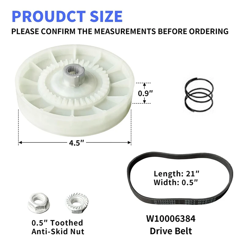 ABBR W 10721967   Kit frizione puleggia rondella, W 10006384   Kit di sostituzione cinghia di trasmissione lavatrice compatibile per Whirlpool Kenmore Maytag