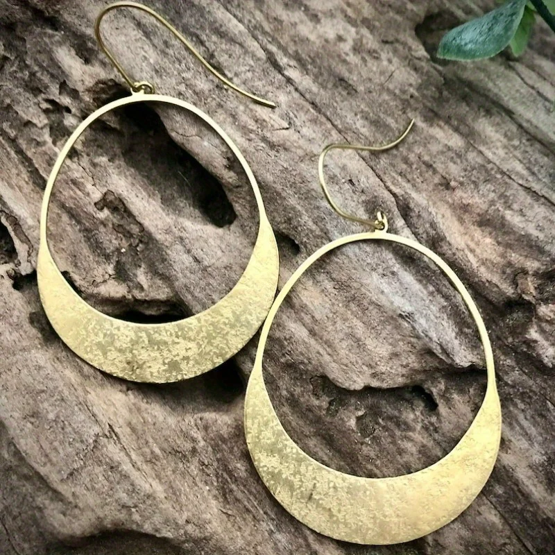 

Simple Large Hoop Dangle Earrings Gold Color Hammered Hoops Earrings