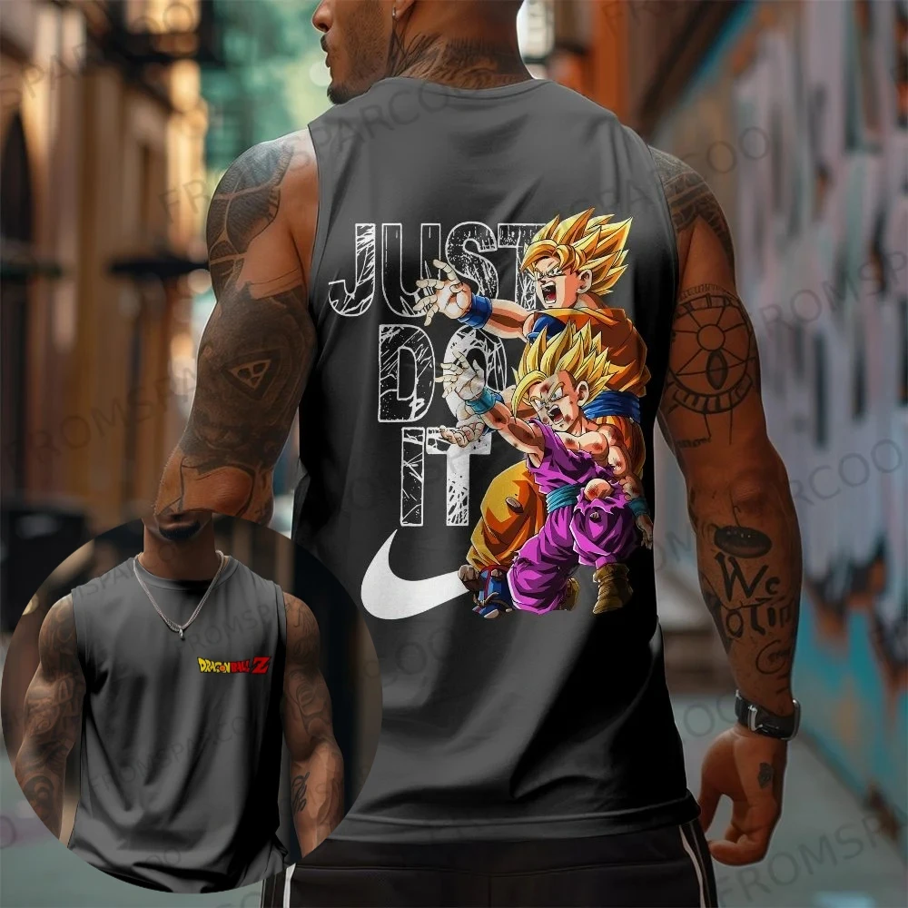 Dragon Ball Anime Goku bedrucktes Tanktop für Herren, Sport und Freizeit, lockeres Sommer-Mode-Tanktop aus Baumwolle